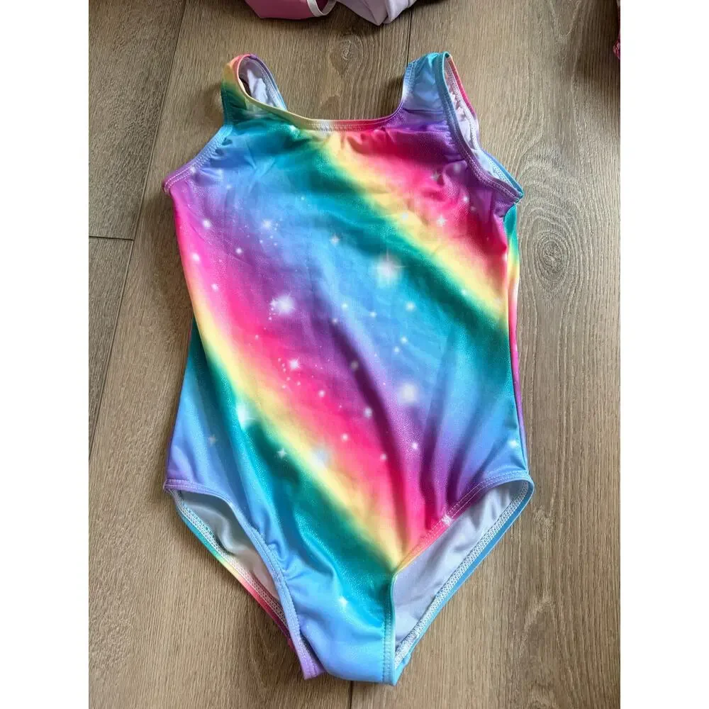 QoozZ Girls Rainbow Print Gymnastics Dance Leotard M